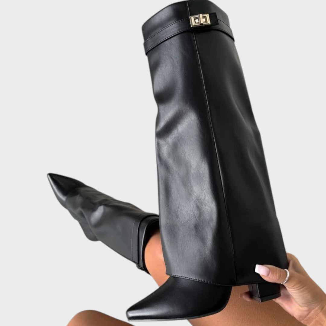 Leather Knee High Boots Women | Wide Shaft Pointed Toe
