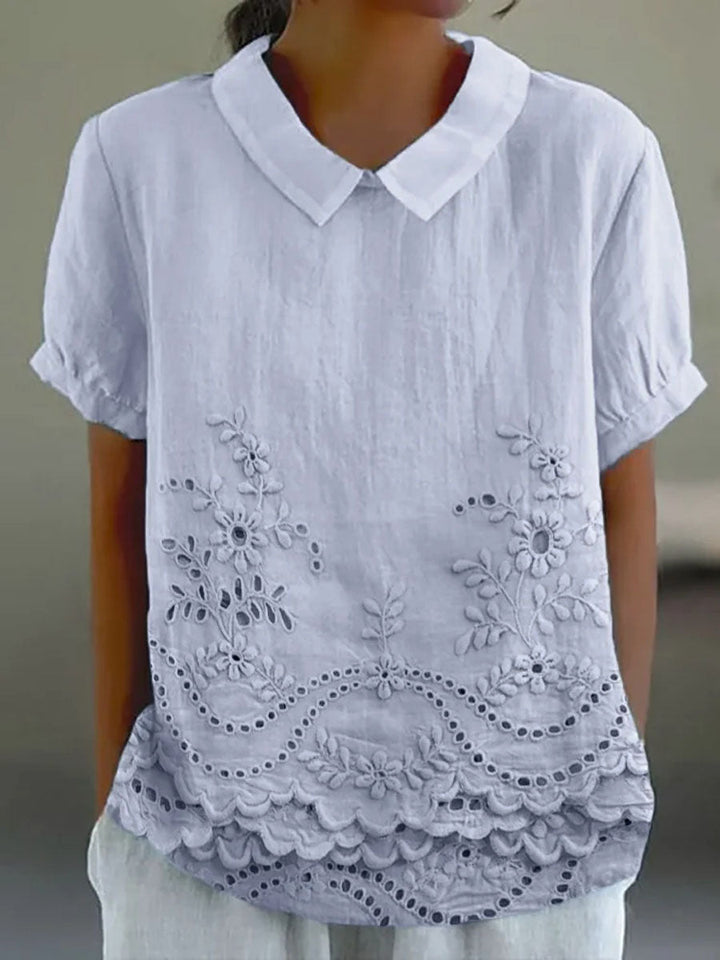 Floral Embroidered Shirt for Women - Soft Pink Relaxed Fit Blouse