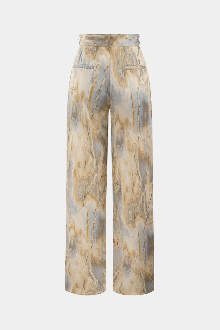 Straight Leg Trousers with Marble Print High Waisted