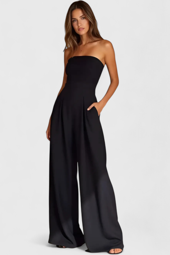 Wide Leg Jumpsuit Sleeveless - Elegant Structured Neckline