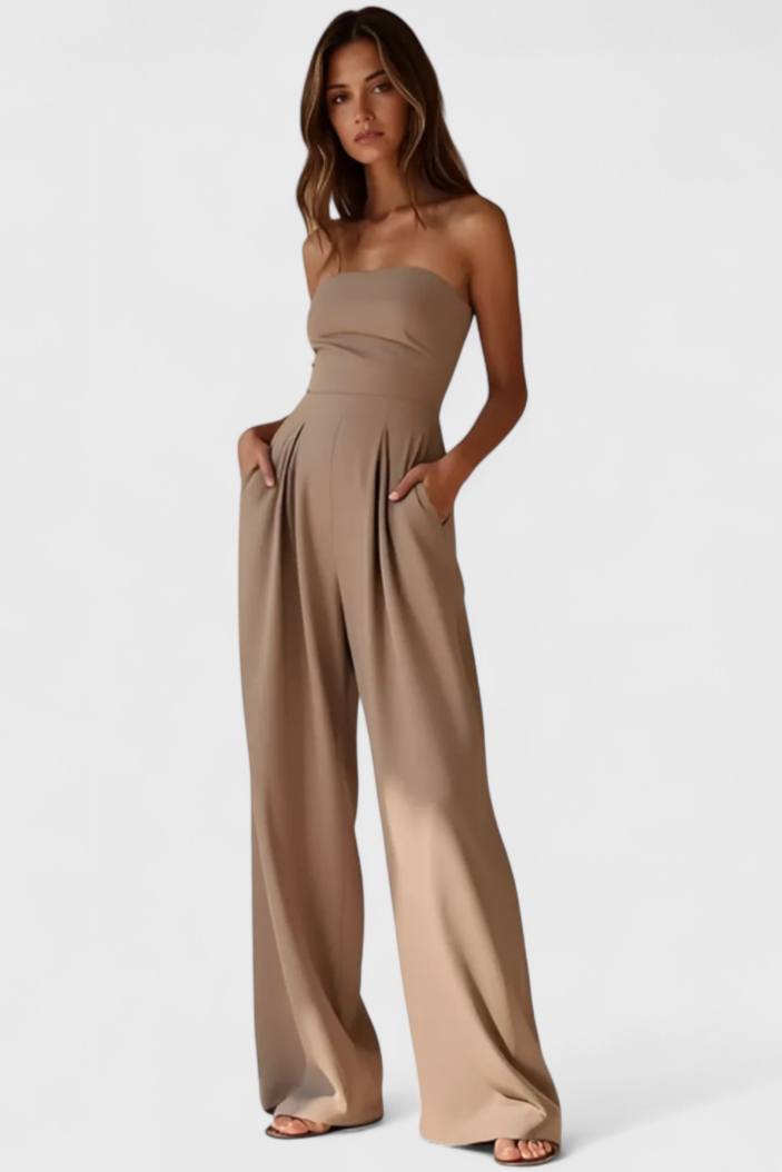 Wide Leg Jumpsuit Sleeveless - Elegant Structured Neckline