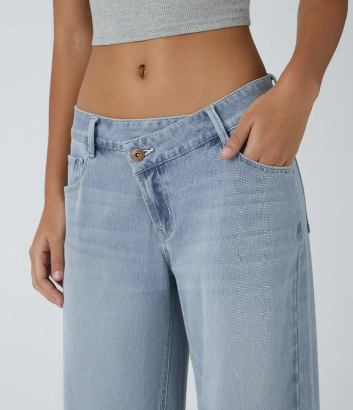 Cargo Jeans Women Stretch Denim with Asymmetric Zip