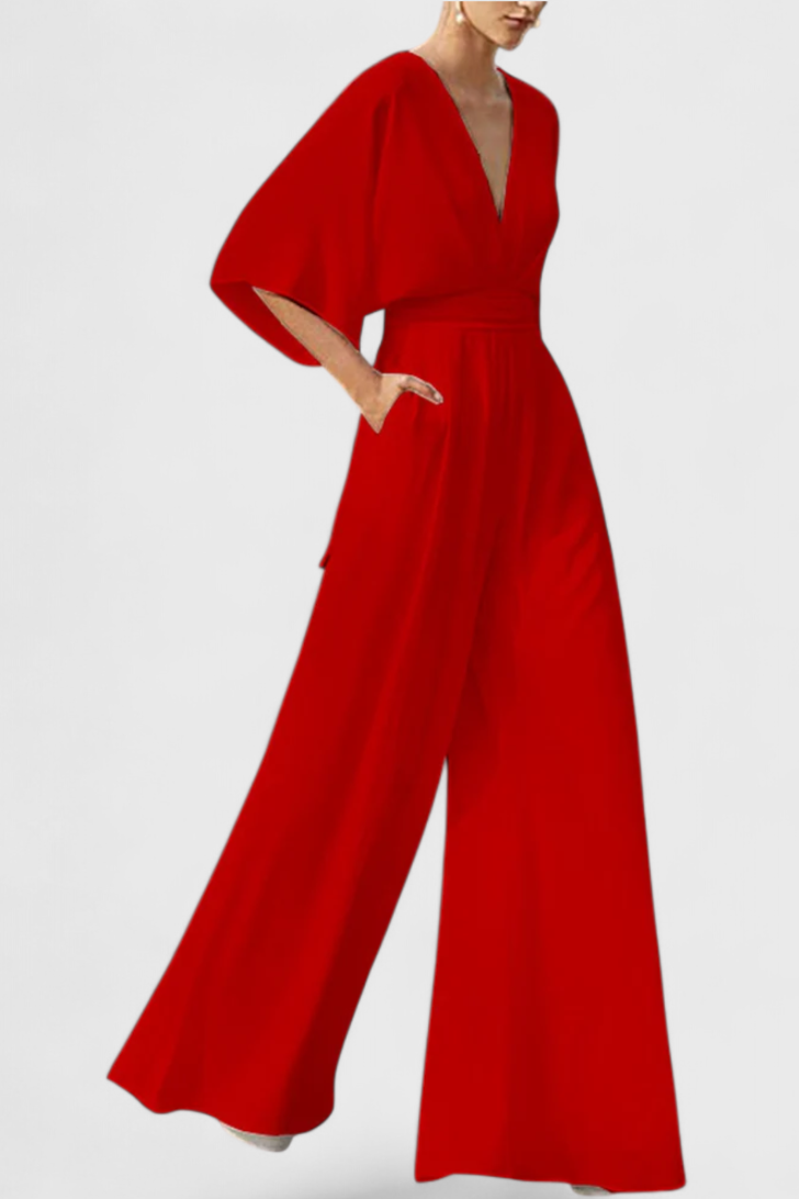 Elegant Cape Sleeve Jumpsuit with V-Neck for Women