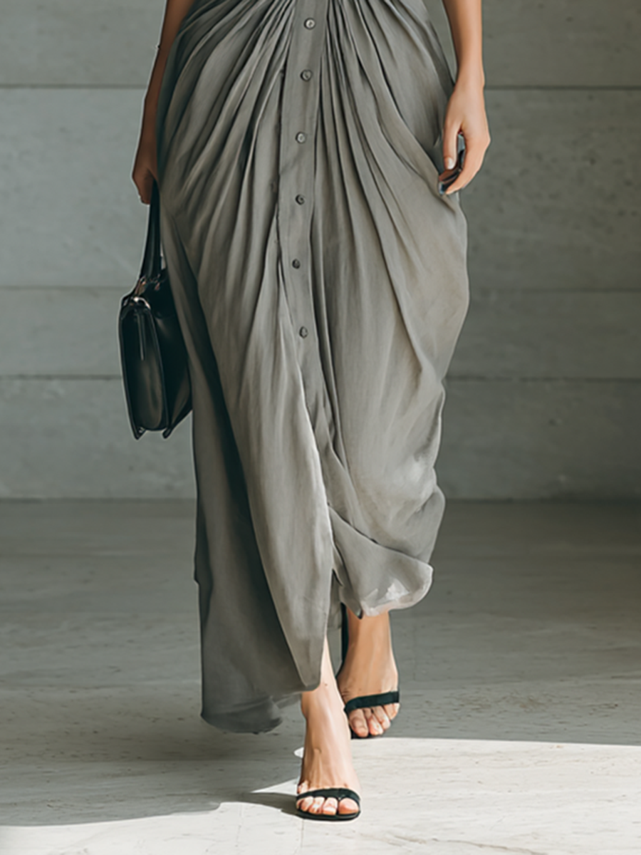Belted Maxi Shirt Dress with Long Sleeves and Lapel Collar