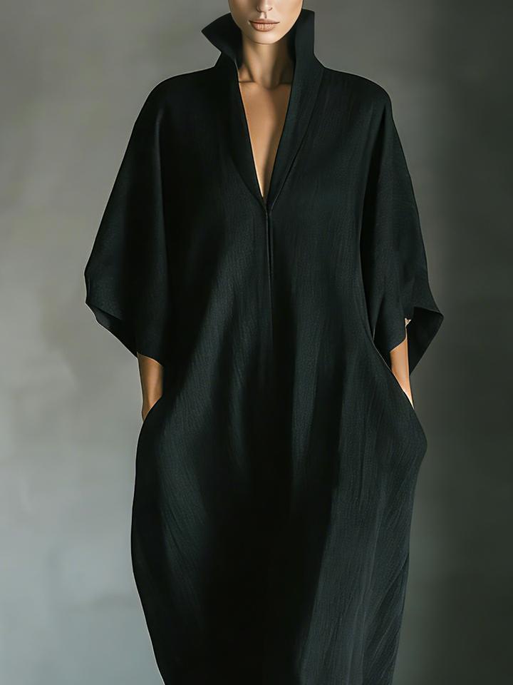 Black Maxi Dress with Pockets and Kimono Sleeves