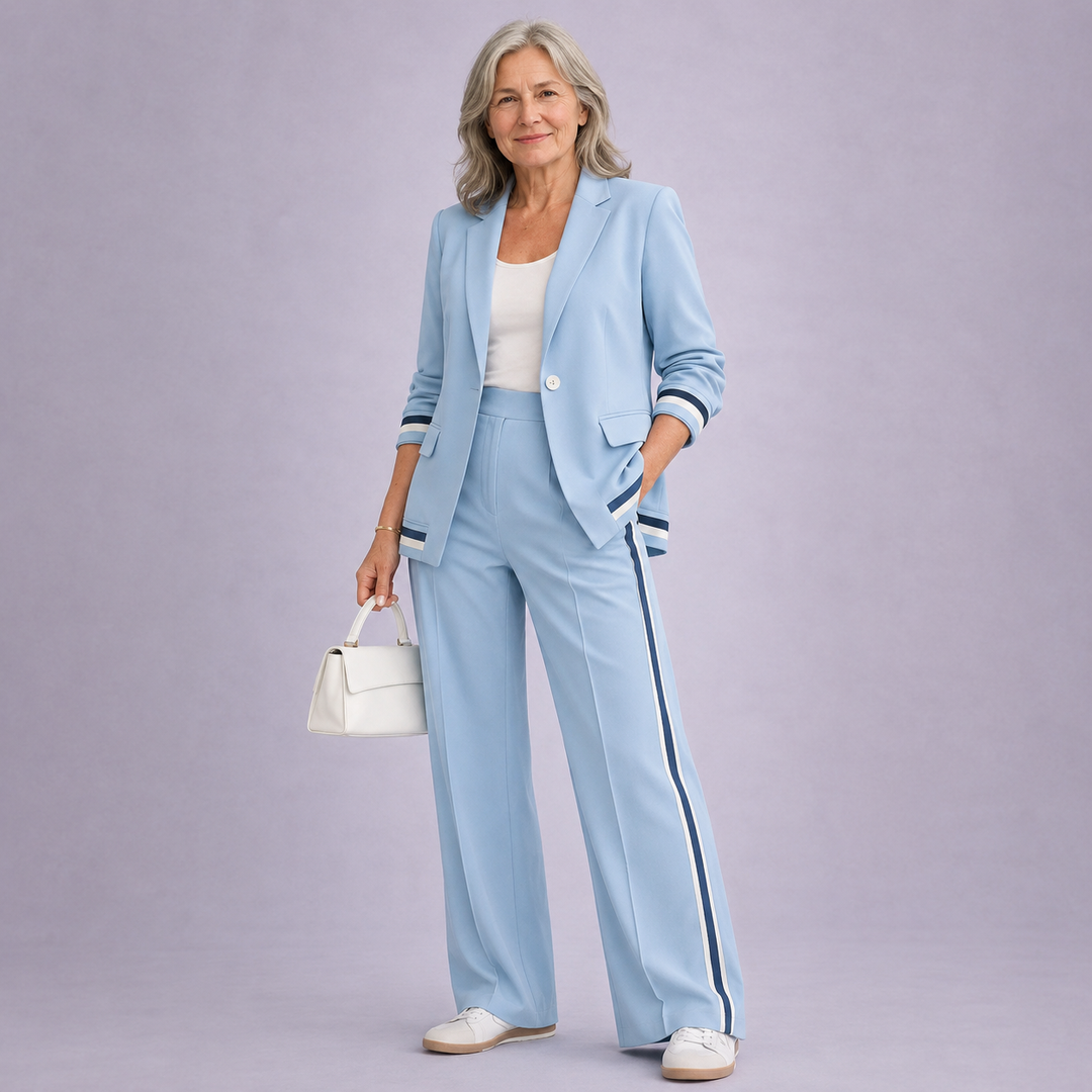 Two Piece Suit Set for Women - Relaxed Blazer & Wide Leg Pants