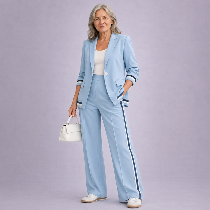 Two Piece Suit Set for Women - Relaxed Blazer & Wide Leg Pants