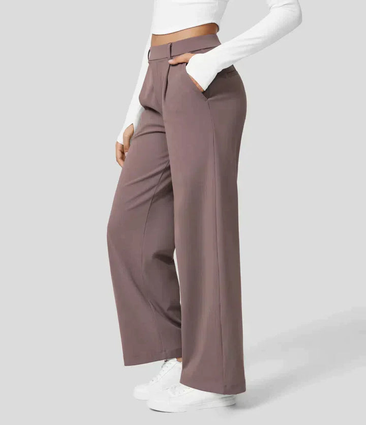 High Rise Stretch Trousers | Comfortable Straight Leg Pants
