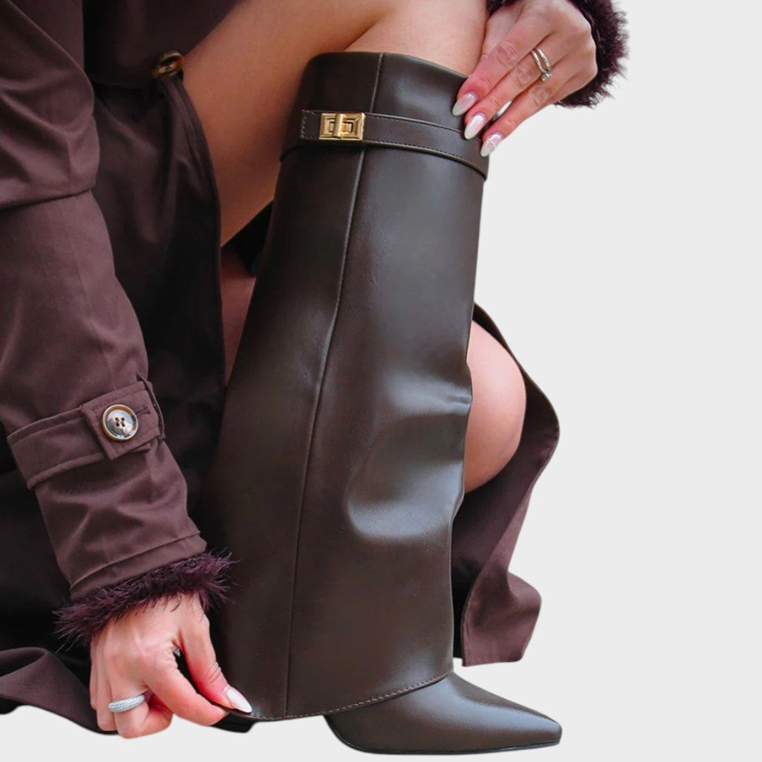 Leather Knee High Boots Women | Wide Shaft Pointed Toe
