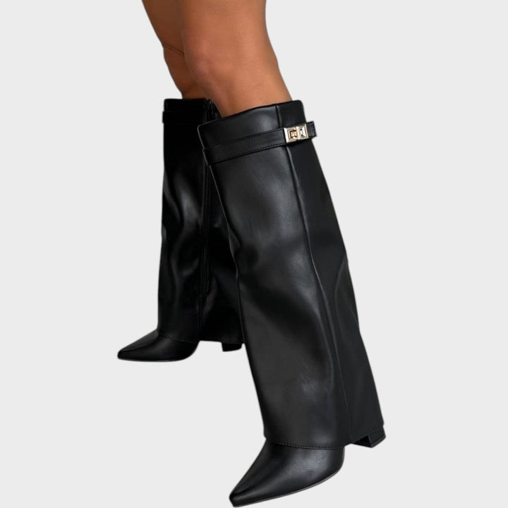 Leather Knee High Boots Women | Wide Shaft Pointed Toe