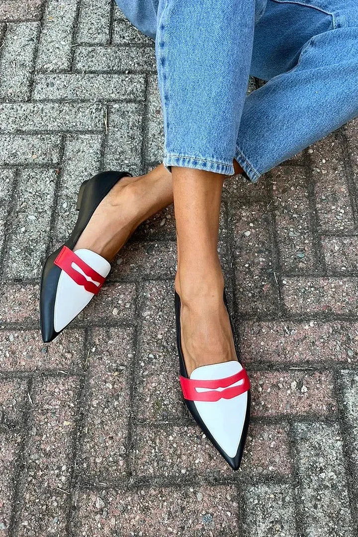Pointed Toe Slippers for Women - Two Tone Comfort Flats