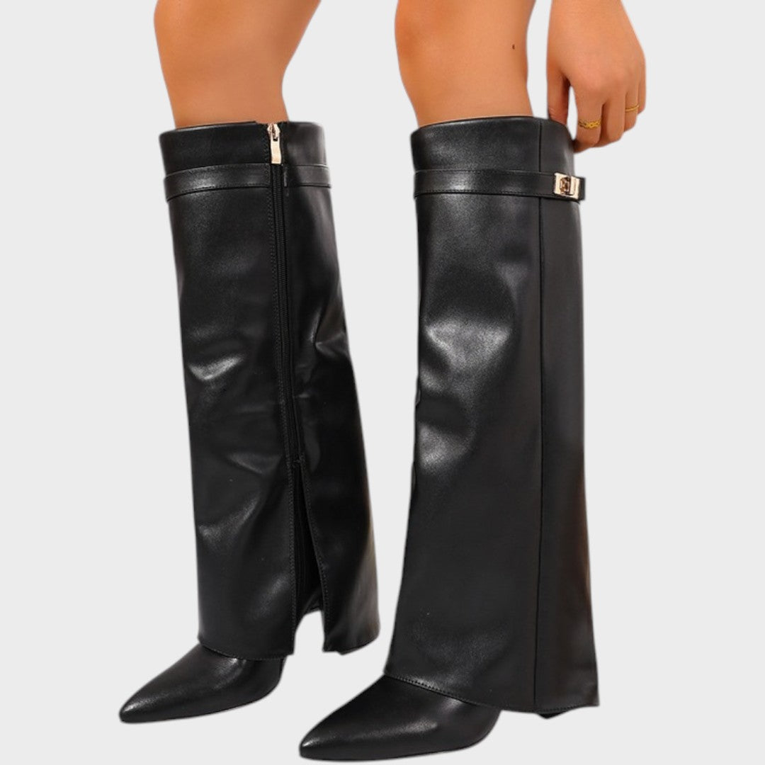 Leather Knee High Boots Women | Wide Shaft Pointed Toe