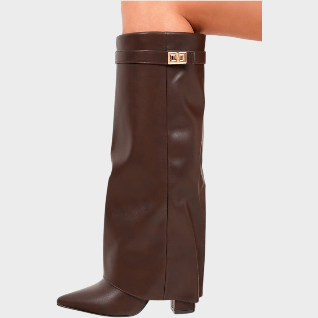 Leather Knee High Boots Women | Wide Shaft Pointed Toe