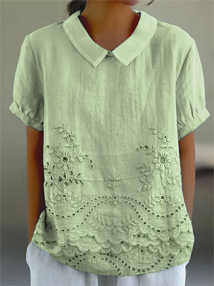 Floral Embroidered Shirt for Women - Soft Pink Relaxed Fit Blouse