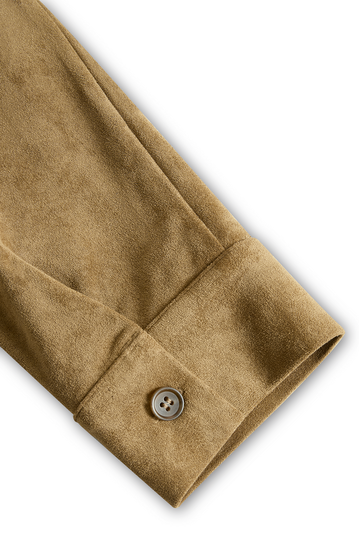 Suede Midi Dress with Long Sleeves and Lapel Collar