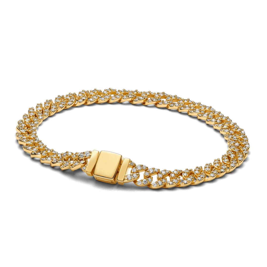 Pave Cuban Link Bracelet in White Gold for Women