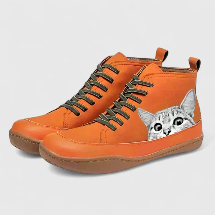 Orthopedic Comfort Boots with Cat Print Design for Women