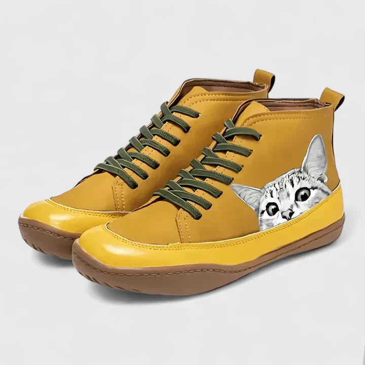Orthopedic Comfort Boots with Cat Print Design for Women