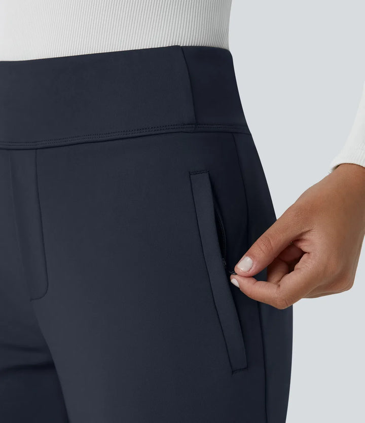Mid Rise Flare Work Pants with Pockets - Stretch Wrinkle Resistant