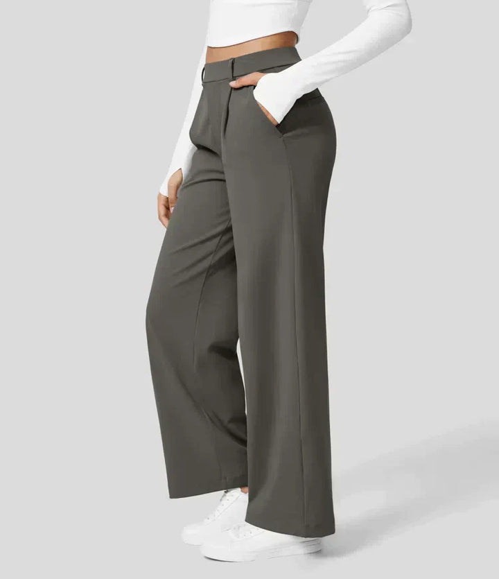 High Rise Stretch Trousers | Comfortable Straight Leg Pants