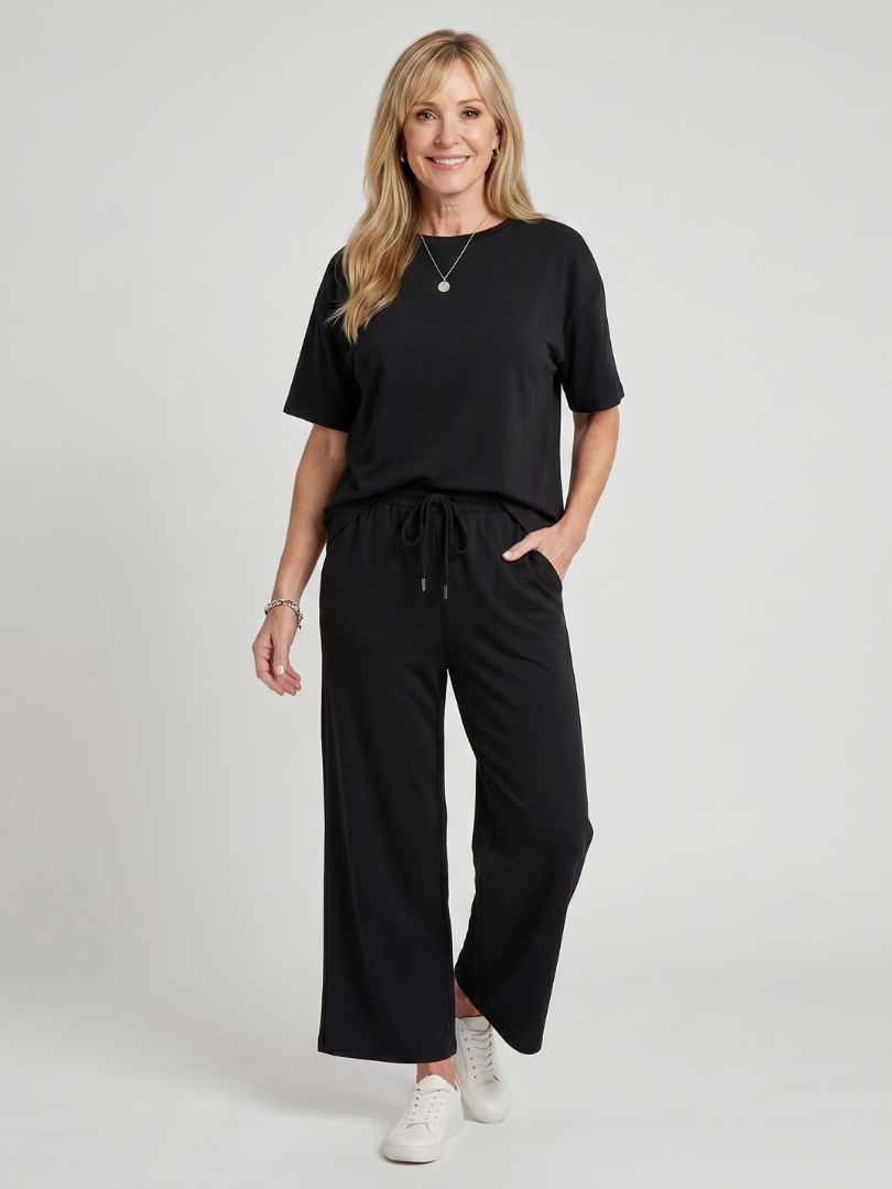 Two Piece Set Short Sleeve Top and Straight Leg Pants