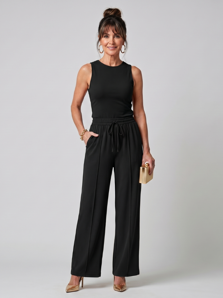 Wide Leg Pants Set - Sleeveless Two Piece Outfit for Women