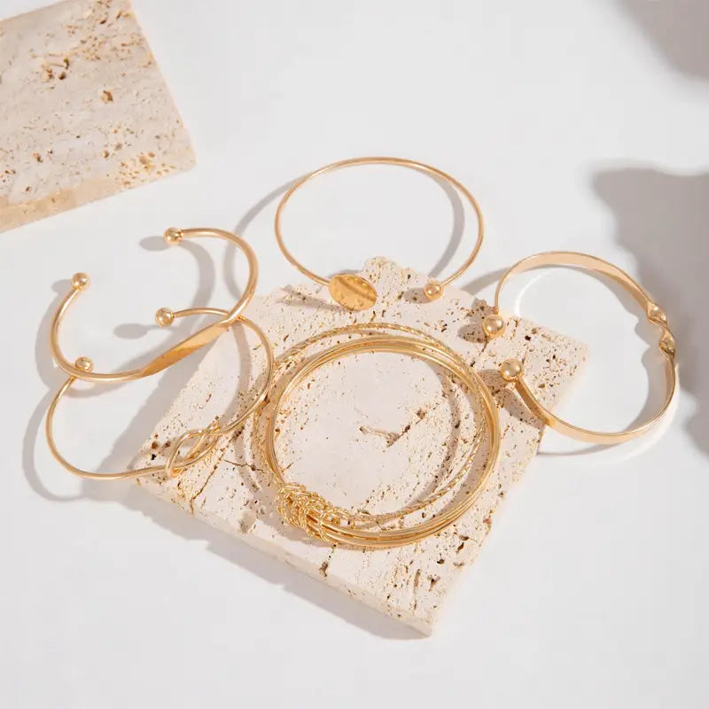 Gold Bracelet Set - Knotted Chain Stacking Bracelets