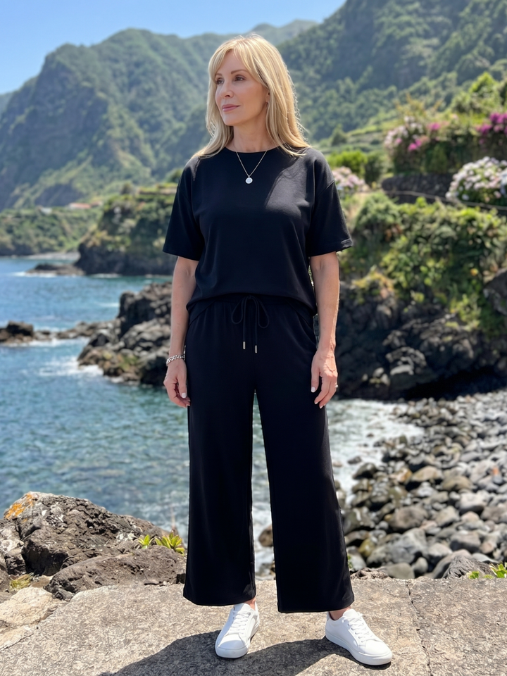 Two Piece Set Short Sleeve Top and Straight Leg Pants
