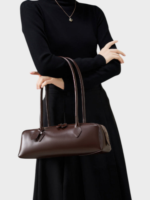 Leather Shoulder Bag for Women - Structured Cowhide Handbag