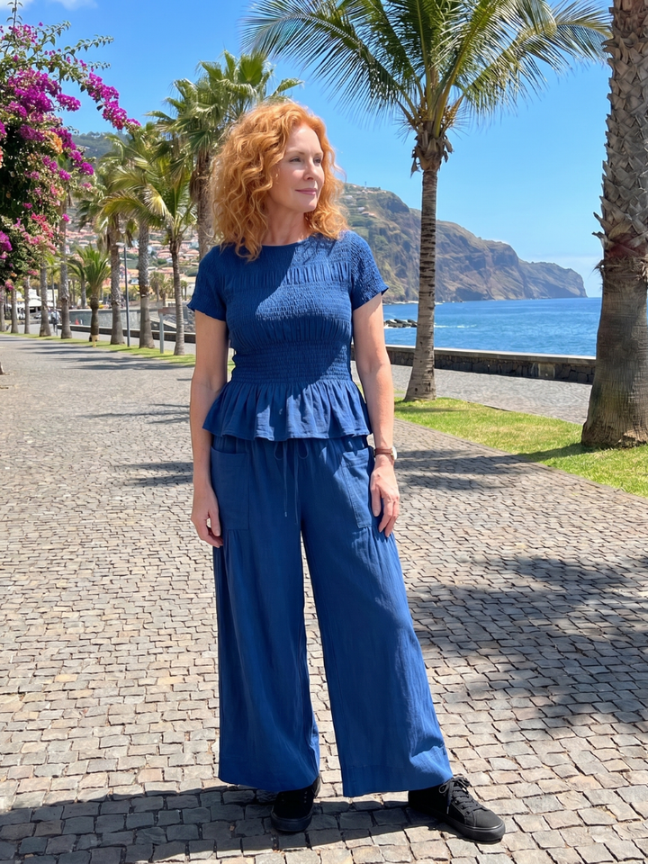 Peplum Top and Wide Leg Pants Set - Two Piece Outfit