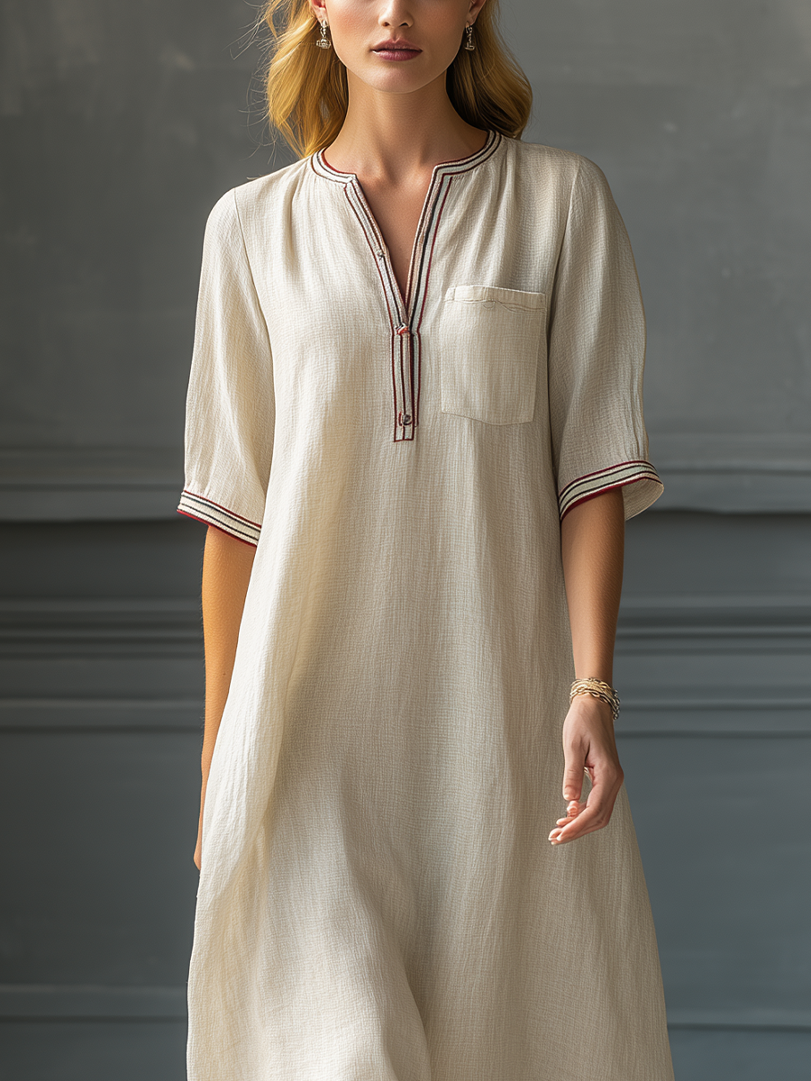 Linen Maxi Dress for Women with V-Neck and Ruffle Hem