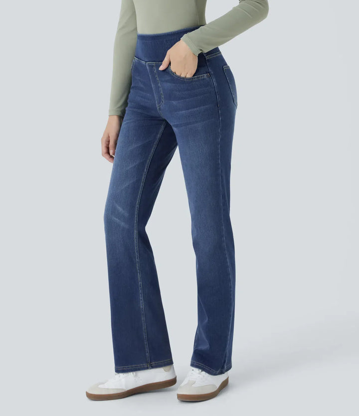 High Waisted Bootcut Jeans With Pockets - Stretch Denim