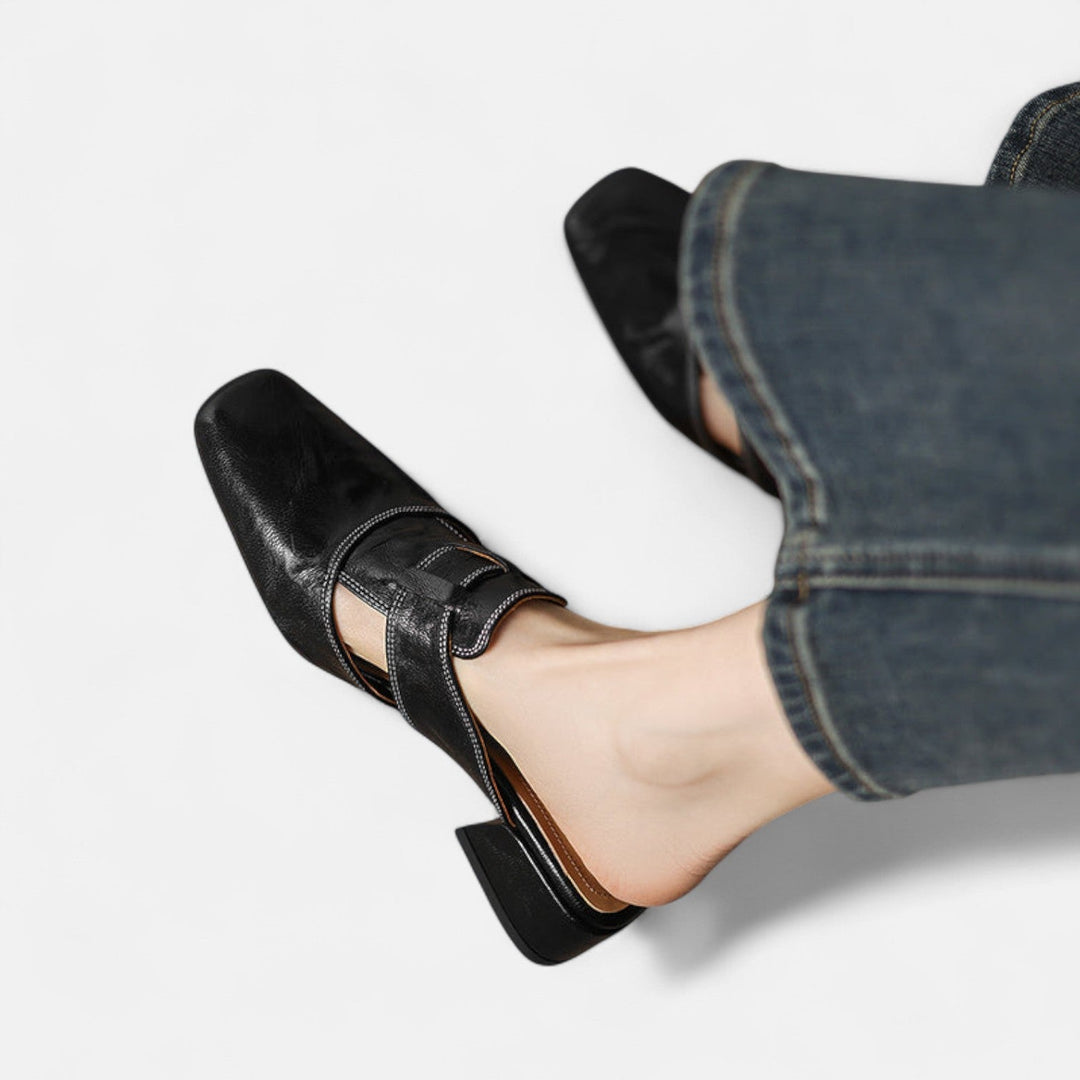Leather Sandals with Cut-Out Detail and Block Heel