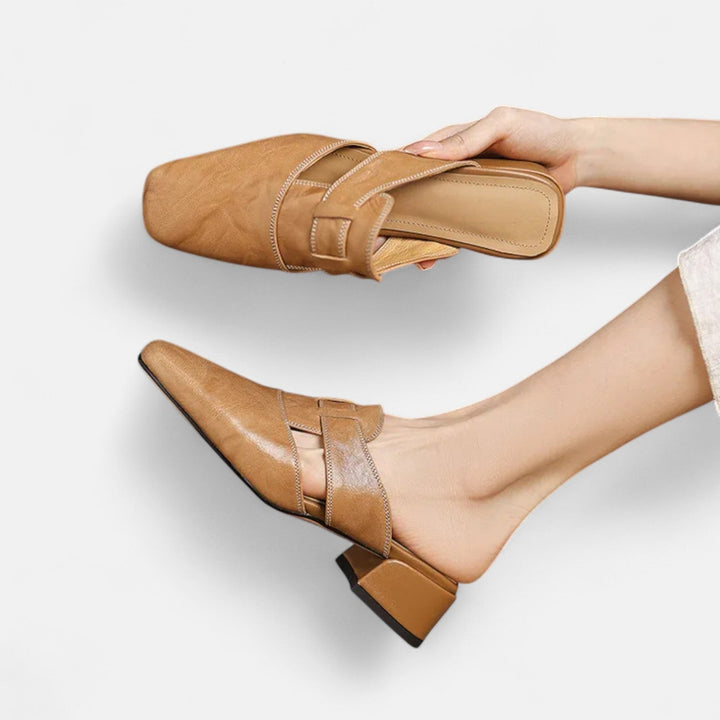 Leather Sandals with Cut-Out Detail and Block Heel