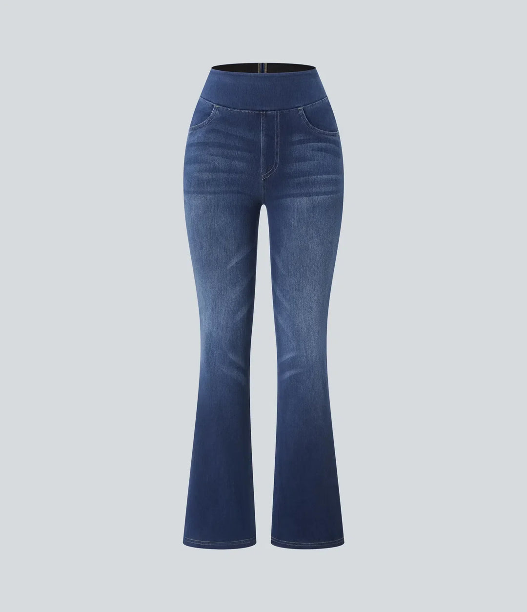High Waisted Bootcut Jeans With Pockets - Stretch Denim