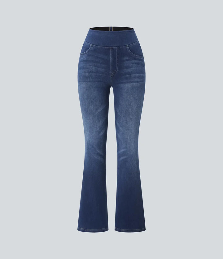 High Waisted Bootcut Jeans With Pockets - Stretch Denim