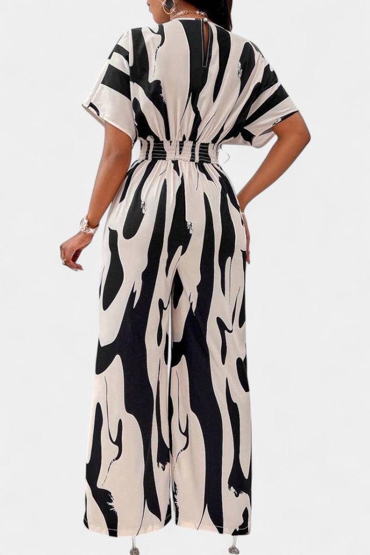 Wide Leg Jumpsuit V-Neck Abstract Print Elegant Occasion Wear