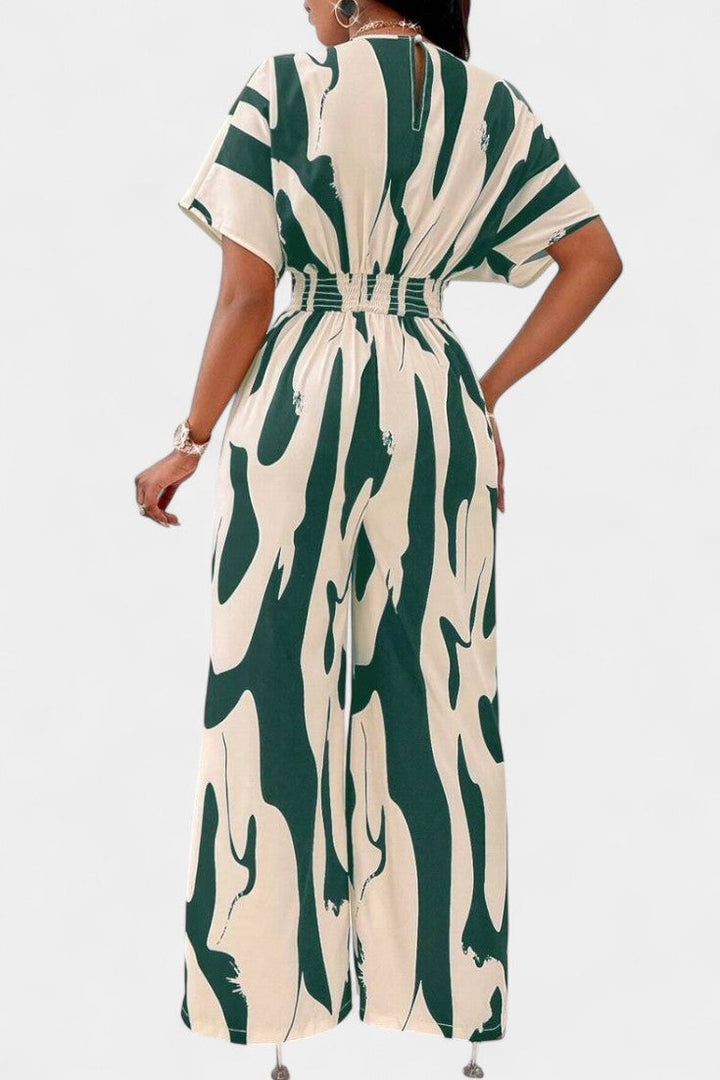 Wide Leg Jumpsuit V-Neck Abstract Print Elegant Occasion Wear