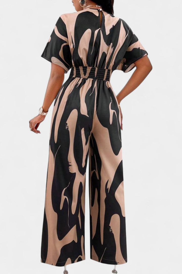 Wide Leg Jumpsuit V-Neck Abstract Print Elegant Occasion Wear