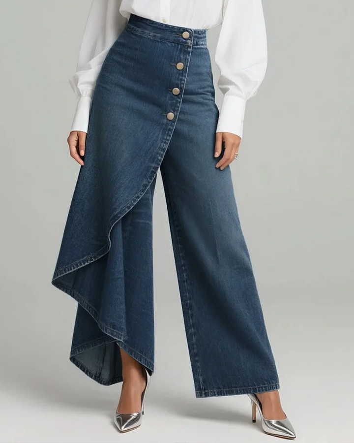 Denim Wrap Trousers - Wide Leg Pants for Women