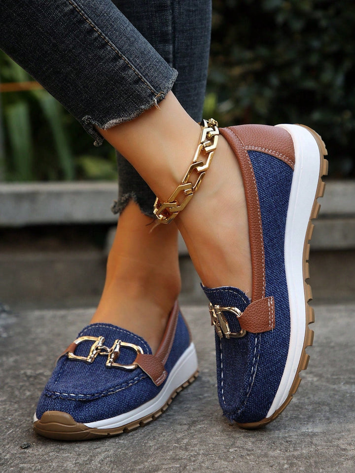Women's Buckle Loafers - Flat Slip On Shoes for Work and Everyday
