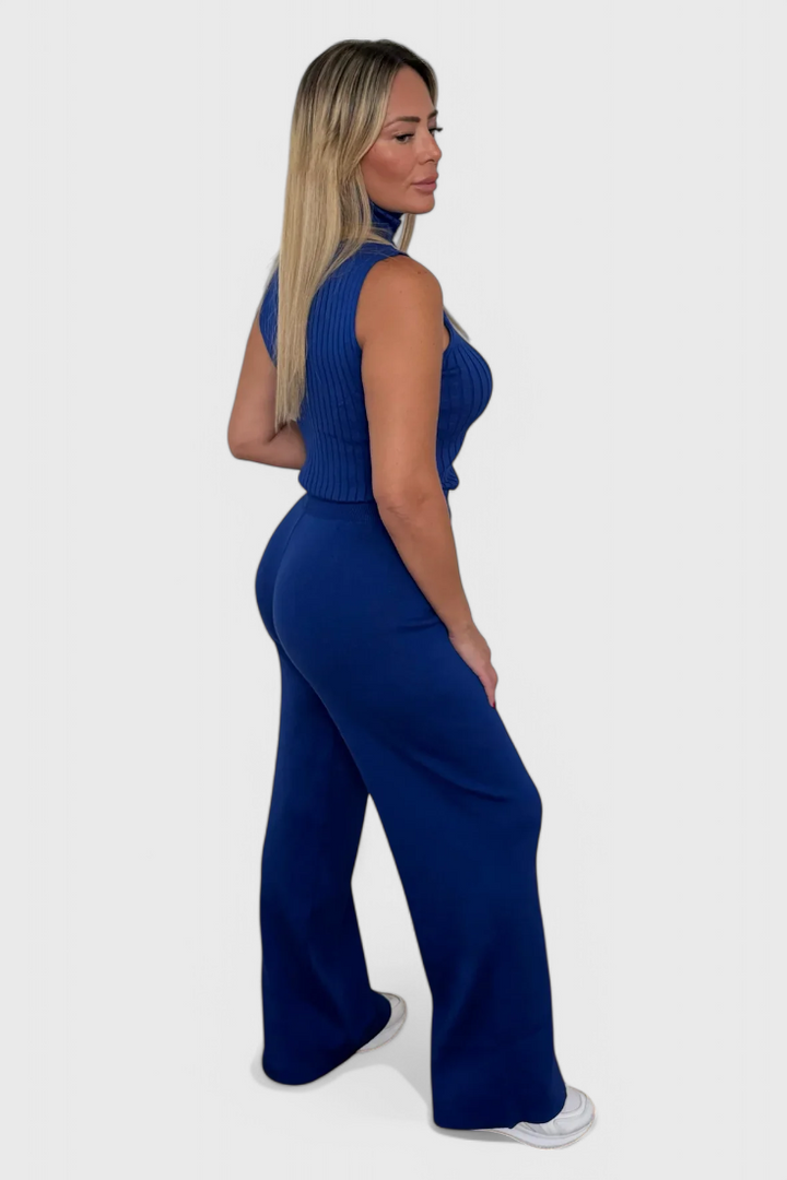 3-Piece Knit Set Long Cardigan Wide Leg Pants Turtleneck