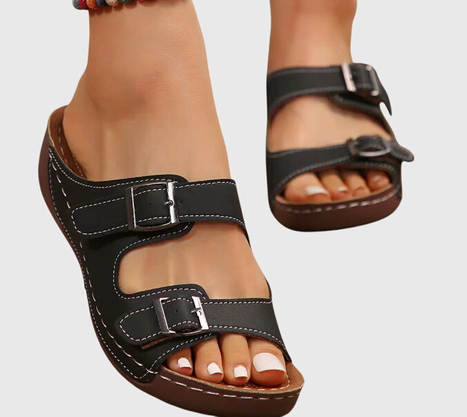 Orthopedic Wedge Sandals for Women with Double Buckle Straps