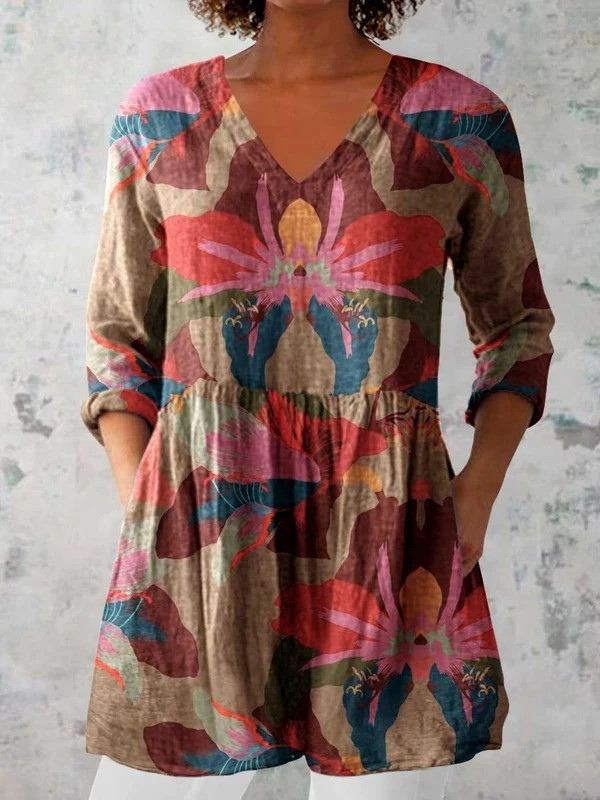 Long V-Neck Blouse for Women - Lightweight Spring Top