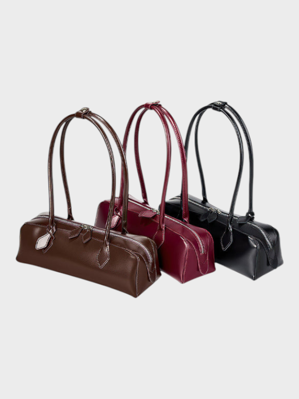 Leather Shoulder Bag for Women - Structured Cowhide Handbag