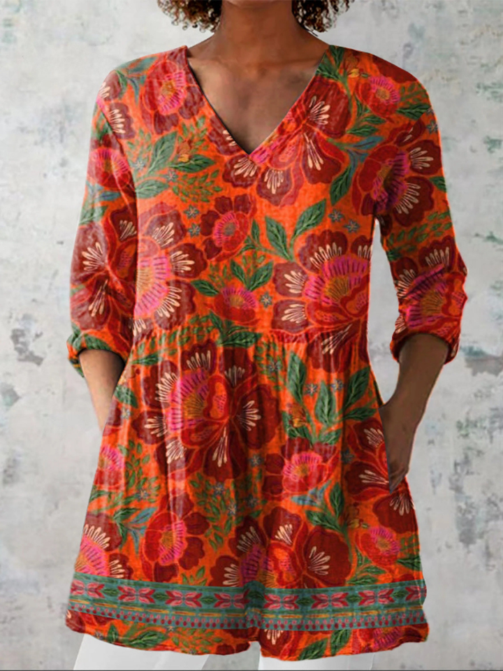 Long V-Neck Blouse for Women - Lightweight Flowy Tunic Top