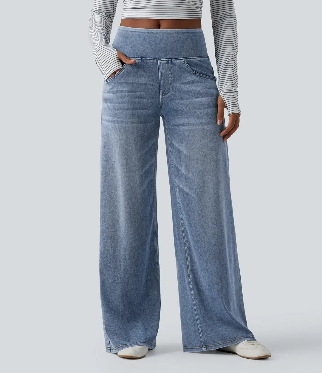 Wide Leg Jeans for Women Mid Rise Baggy Denim with Pockets
