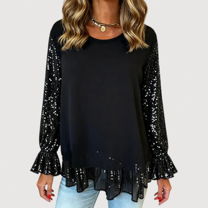 Sequin Blouse for Women - Elegant Long Sleeve Top with Decorative Detail