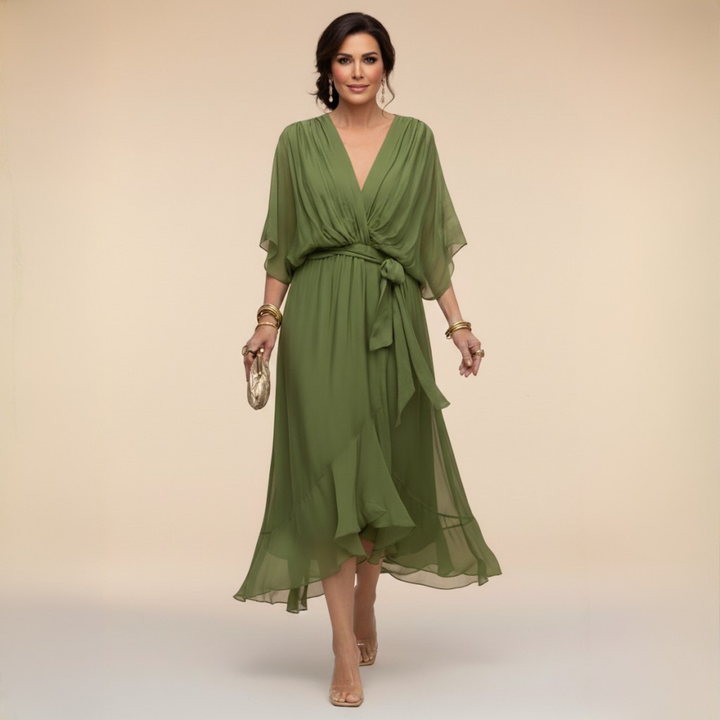 Chiffon V-Neck Maxi Dress for Women