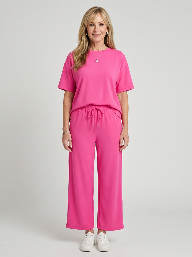 Two Piece Set Short Sleeve Top and Straight Leg Pants